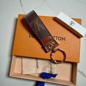 Louis Vuitton Monogram Brown and Tan Key Ring Strap with Gold Hardware